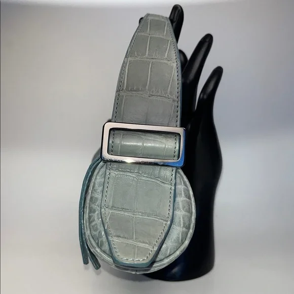 Auth. Tods Vintage Bamboo Barrel Mini Bag ~ in Blue Alligator 🐊 Skin Leather